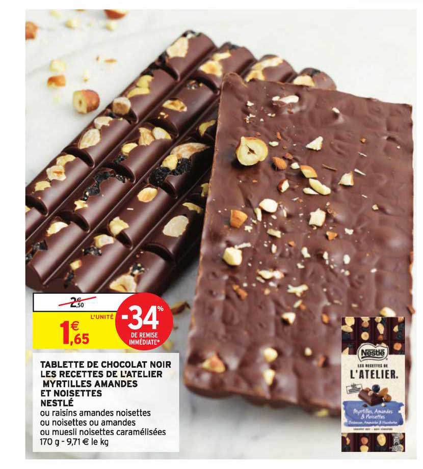 Tablette De Chocolat Noir Les Recettes De L'atelier Myrtilles Amandes Et Noisettes Nestlé