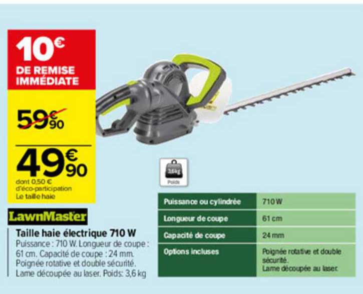 taille haie électrique 710w lawnmaster