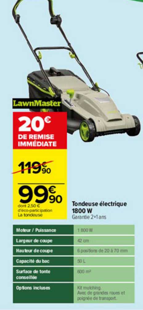 tondeuse électrique 1800 w lawnmaster