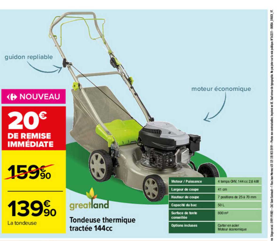 tondeuse thermique tractée 144cc greatland