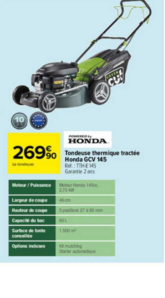 tondeuse thermique tractée honda gcv 145