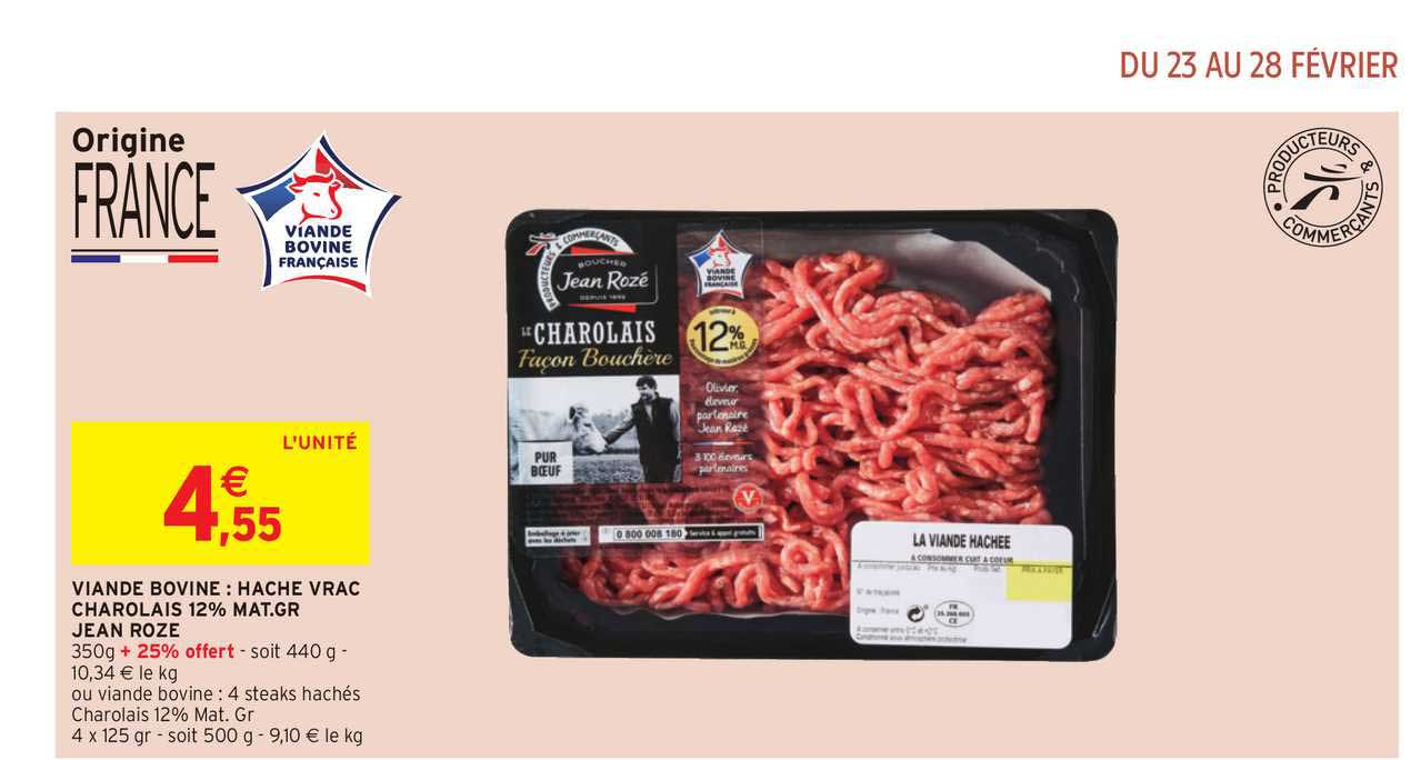 viande bovine : hache vrac charolais 12% mat.gr jean rozé