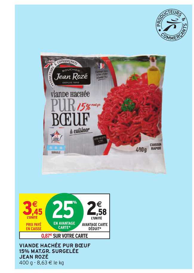 viande hachée pur boeuf 15% mat.gr. surgelée jean rozé
