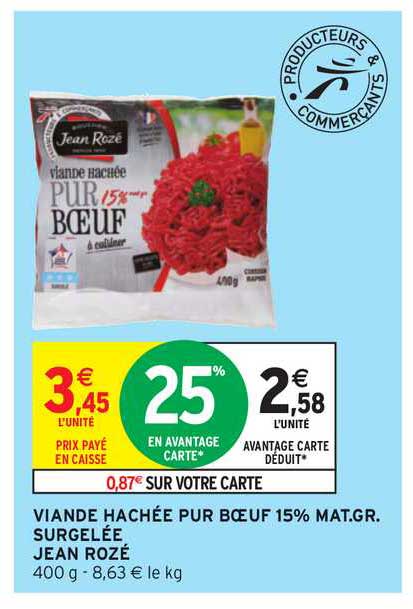 viande hachée pur bœuf 15% mat.gr. surgelée jean rozé
