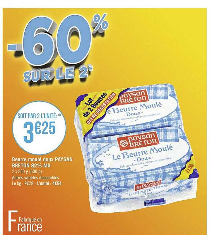 beurre moulé doux paysan breton 82% mg
