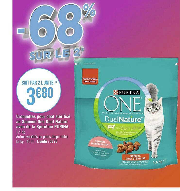Croquettes Pour Chat Stérilisé Au Saumon One Dual Nature Avec De La Spiruline Purina