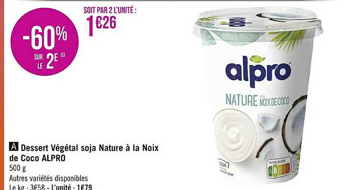 dessert vététal soja nature à la noix de coco alpro