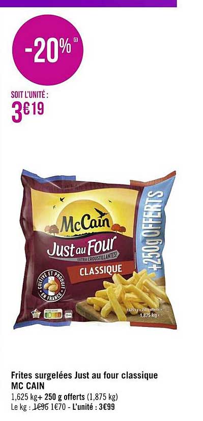 frites surgelées just au four classique mc cain
