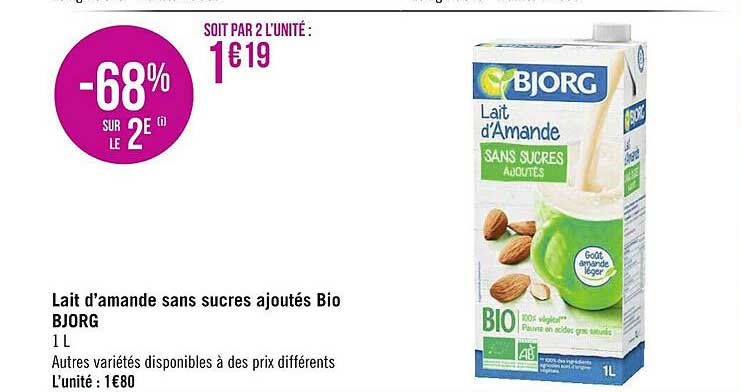 lait d'amande sans sucres ajoutés bio bjorg