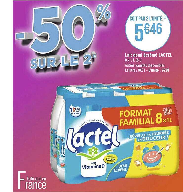 Lait Demi écrémé Lactel