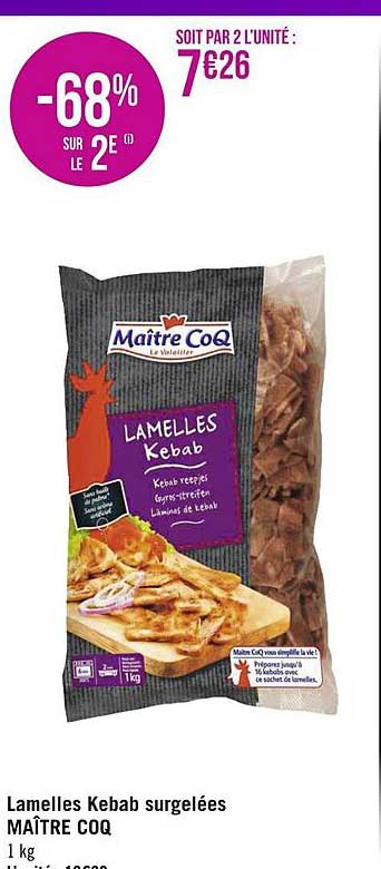 lamelles kebab surgelées maître coq