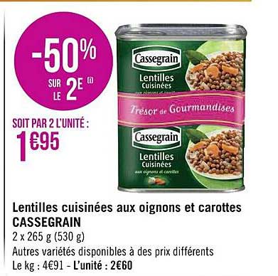 Lentilles Cuisinées Aux Oignons Et Carottes Cassegrain
