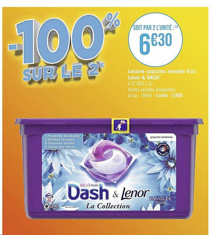 lessive capsules envolée d'air lenor & dash