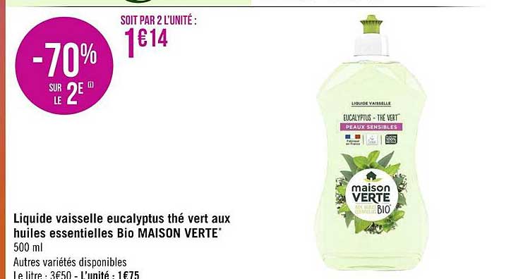 liquide vaisselle eucalyptus thé vert aux huiles essentielles bio maison verte