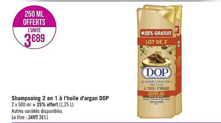 shampooing 2 en 1 à l'huile d'argan dop