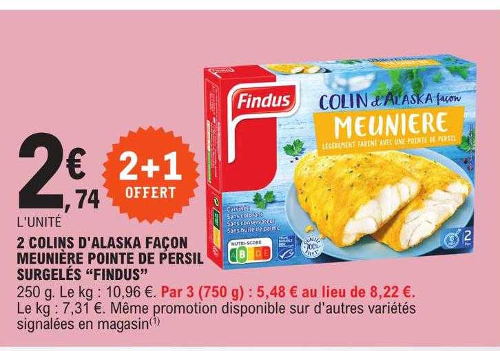 2 colins d'alaska façon meunière pointe de persil surgelés "findus"