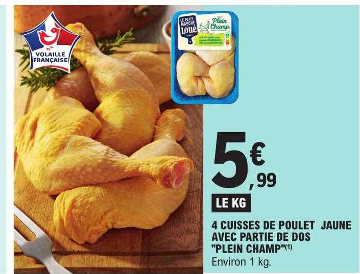 4 cuisses de poulet jaune avec partie de dos "plein champ"
