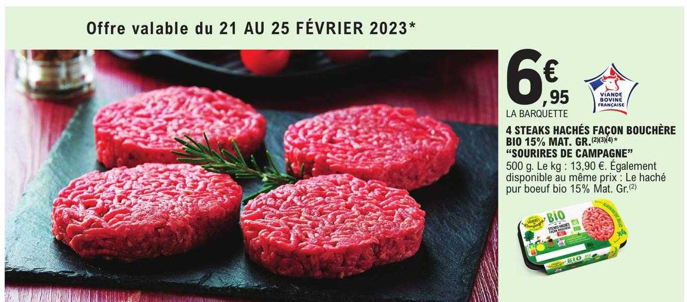 4 steaks hachés façon bouchère bio 15% mat. gr. "sourires de campagne"