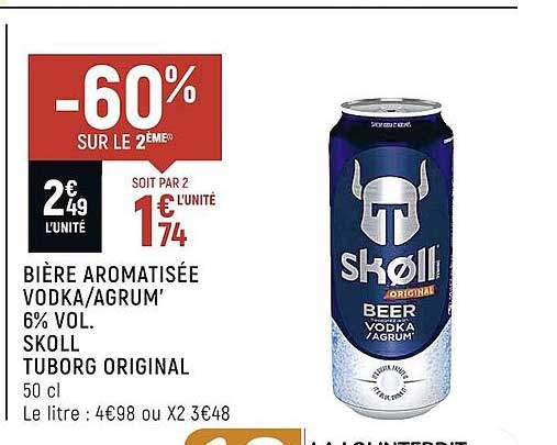 bière aromatisée vodka-agrum' 6% vol. skoll tuborg original