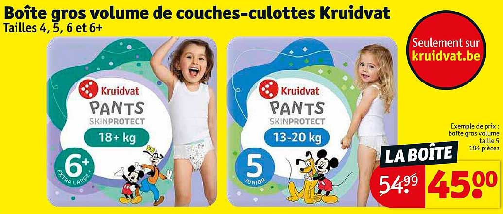 boîte gros volume de couches-culottes kruidvat
