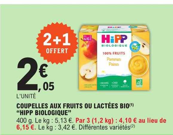coupelles aux fruits ou lactées bio "hipp biologique"