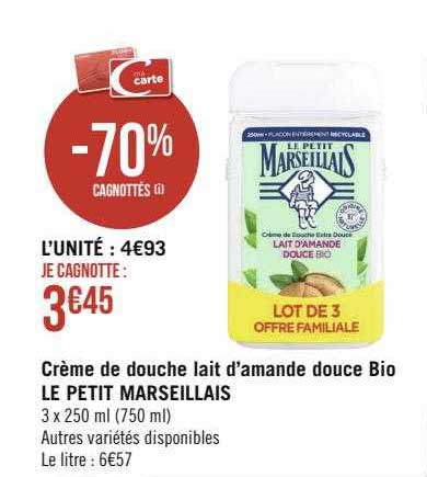 crème de douche lait d'amande douce bio le petit marseillais