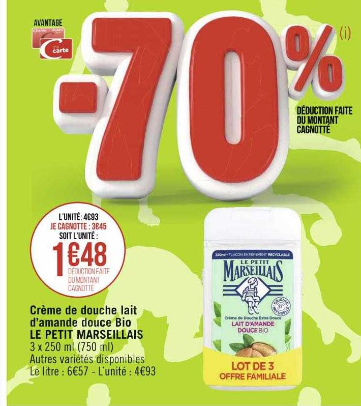 crème de douche lait d'amande douce bio le petit marseillais