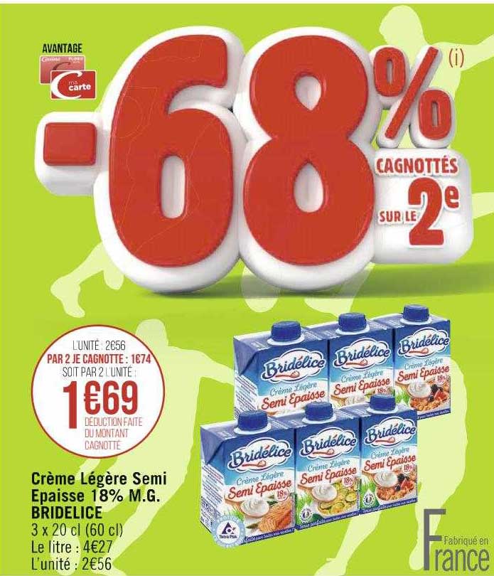 crème légère semi épaisse 18% m;g. bridélice