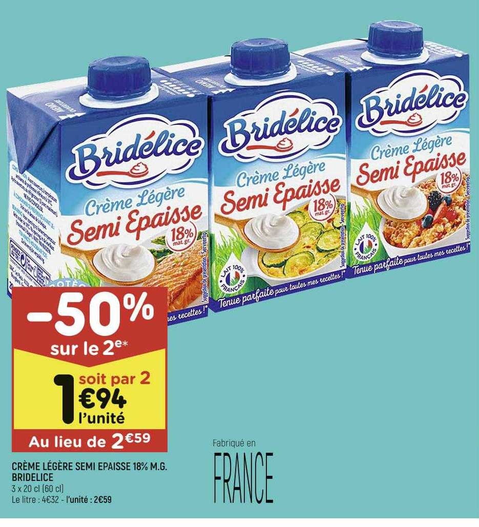 crème légère semi épaisse 18% m.g. bridélice