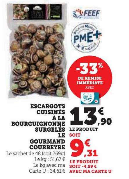 escargots cuisinés à la bourguignonne surgelés le gourmand courbeyre