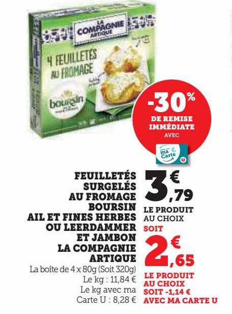 feuilletés surgelés au fromage boursin ail et fines herbes ou leerdammer et jambon la compagnie artique