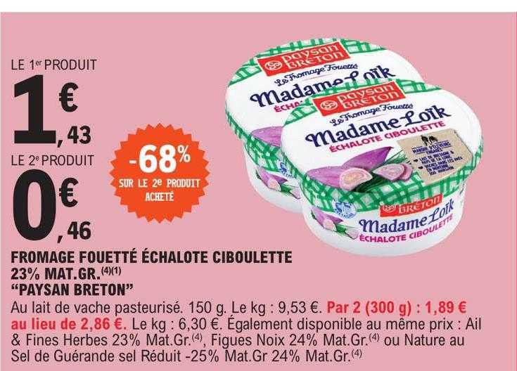 fromage fouetté échalote ciboulette 23% mat. gr. "paysan breton"