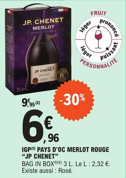 igp pays d'oc merlot rouge "jp chenet"