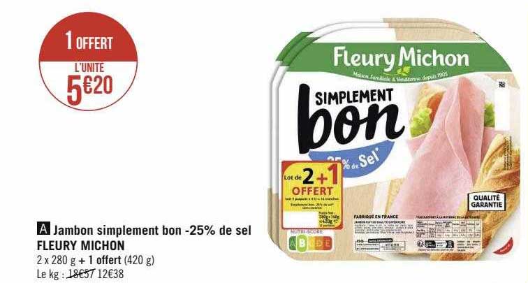 Jambon Simplement Bon -25% De Sel Fleury Michon