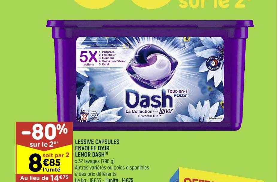 lessive capsules envolée d'air lenor dash