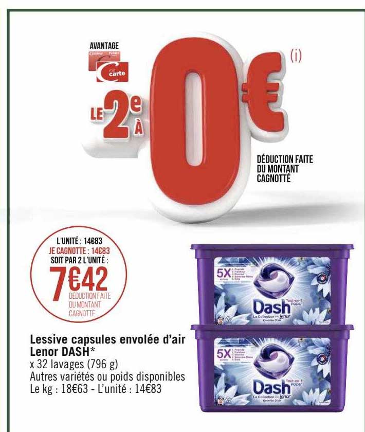 lessive capsules envolée d'air lenor dash