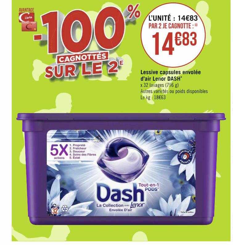 lessive capsules envolée d'aire lenor dash