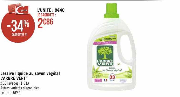 lessive liquide au savon végétal l'arbre vert