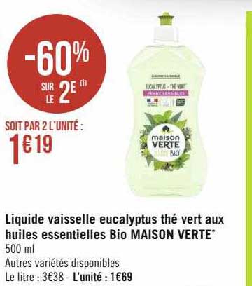 liquide vaisselle eucalyptus the vert aux huiles essentielles bio maison verte