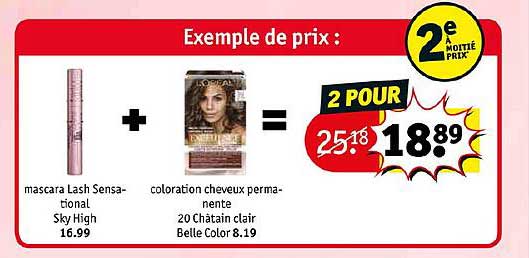 mascara lash sensational sky high + coloration cheveux permanente 20 châtain clair belle color