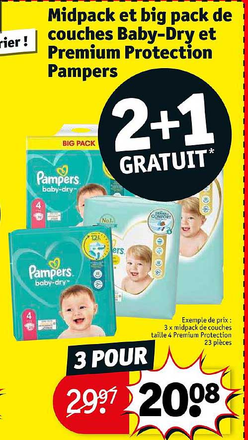 midpack et big pack de couches baby-dry et premium protection pampers
