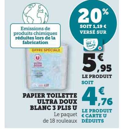 Papier Toilette Ultra Doux Blanc 3 Plis U