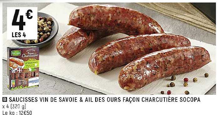 saucisses vin de savoie & ail des ours façon charcutière socopa