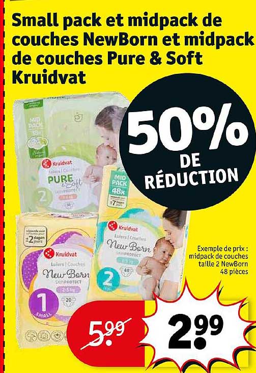 Small Pack Et Midpack De Couches NewBorn Et Midpack De Couches Pure & Soft Kruidvat