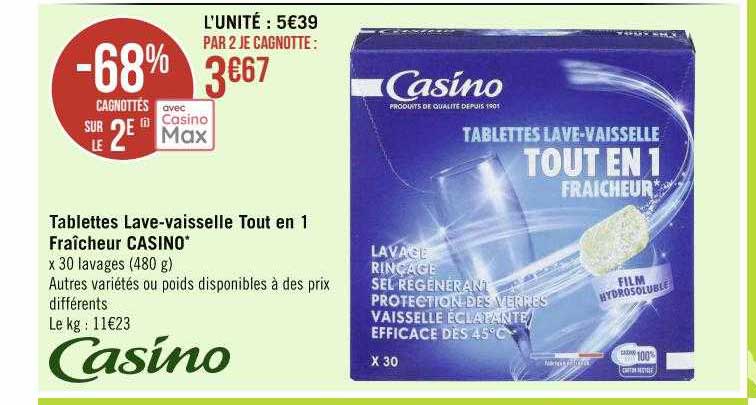 tablettes lave-vaisselle tout en 1 fraîcheur casino