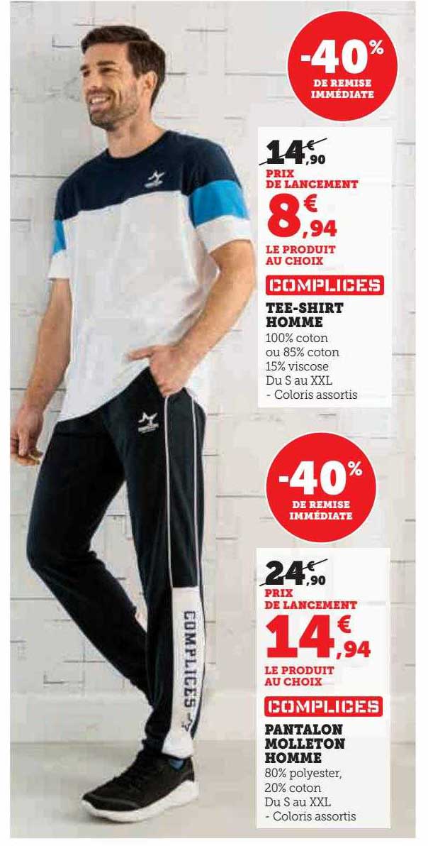 Tee-shirt Homme Complices, Pantalon Molleton Homme Complice