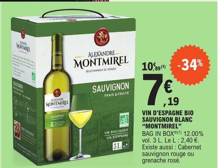 vin d'espagne bio sauvignon blanc "montmirel"