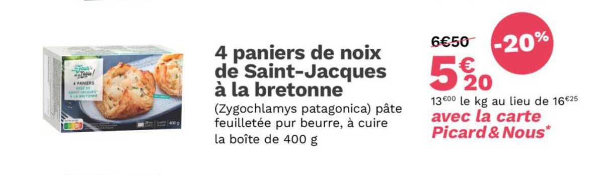 4 paniers de noix de saint-jacques à la bretonne