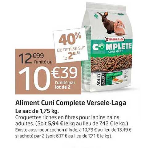 aliment cuni complete versele-laga le sac de 1,75 kg