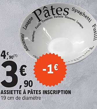 assiette à pâtes inscription